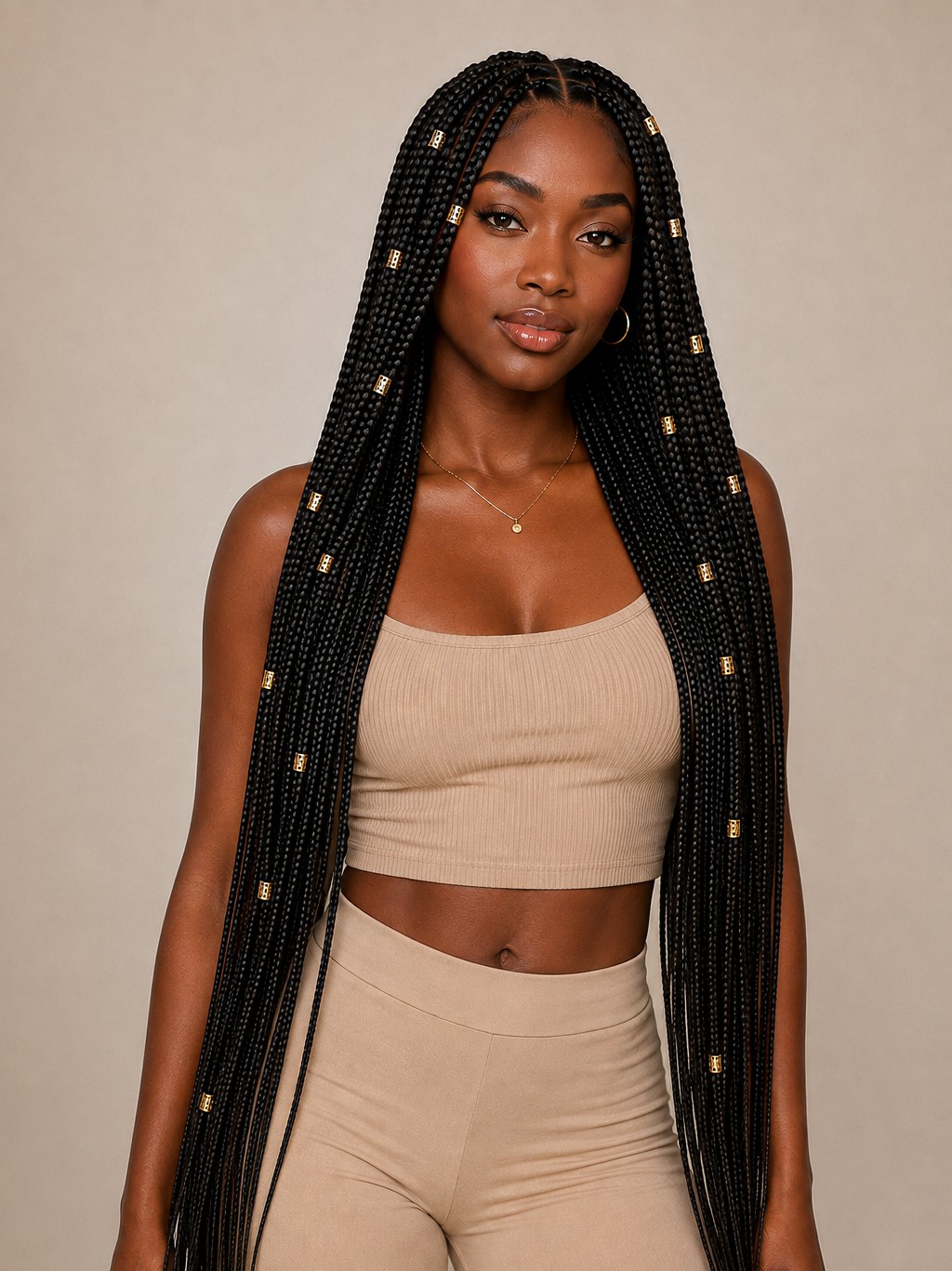 Gold cuffs slide onto individual braids, adding a touch of glamour and shine to an otherwise classic style.