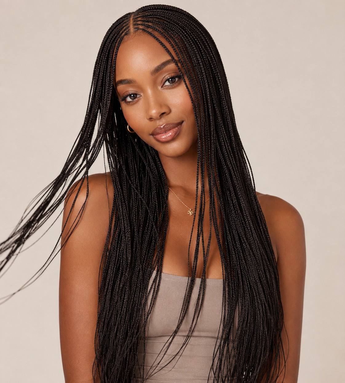 Micro knotless braids use tiny sections for an ultra-fine, flowing look that moves beautifully and mimics natural hair texture.