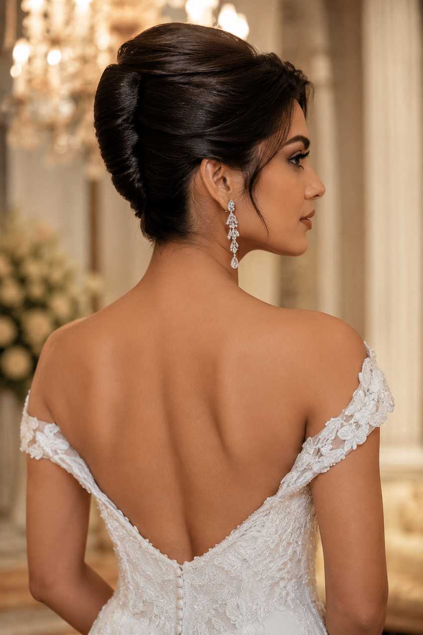 Bride with a classic French twist updo