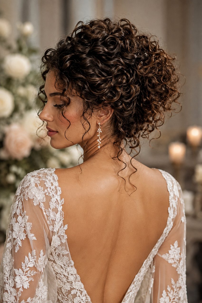 Bride with a curly, voluminous updo
