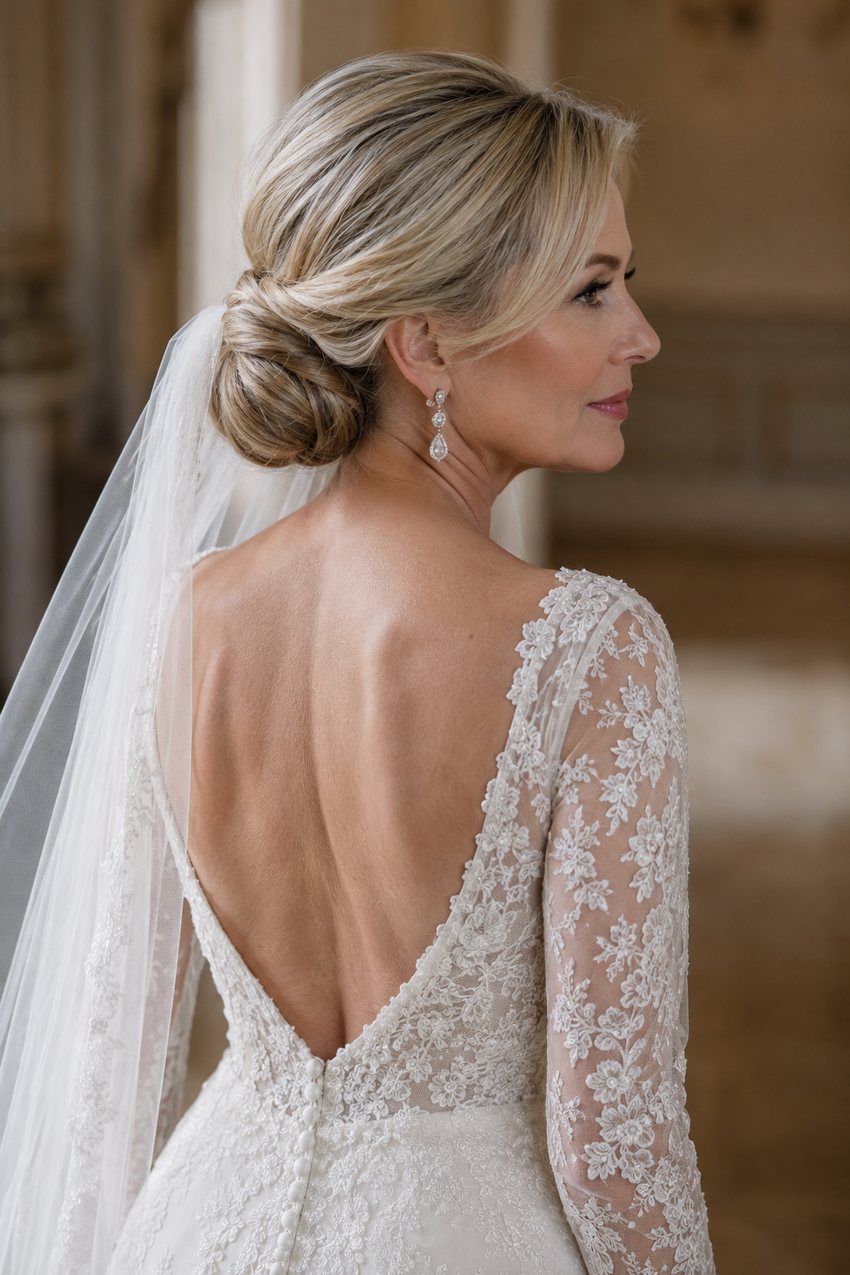 Bride with an elegant low chignon at the back of the head