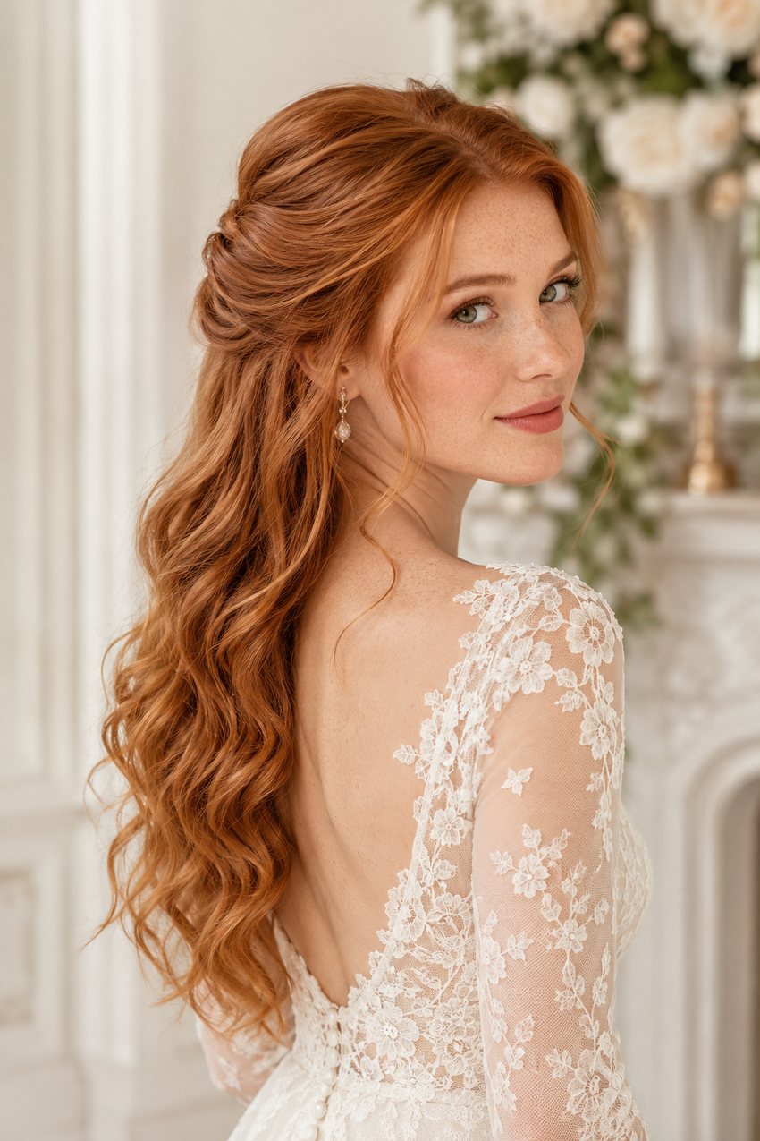 Bride with waves pinned back from the face