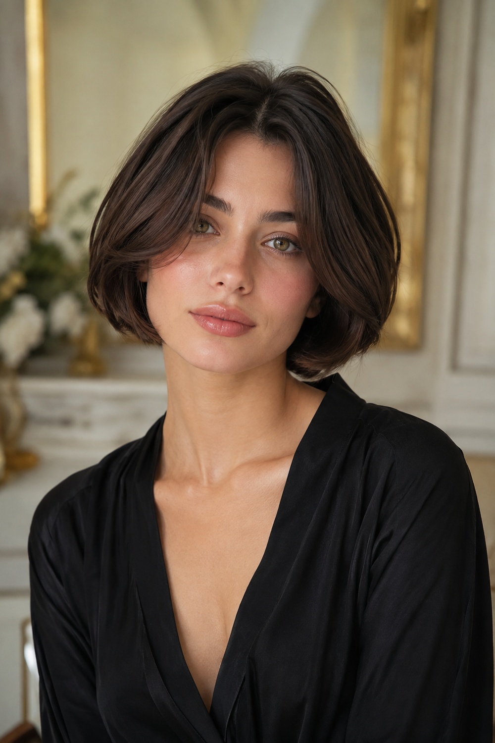Italian bob for a long face with chin-to-medium length and side volume to add visual width.