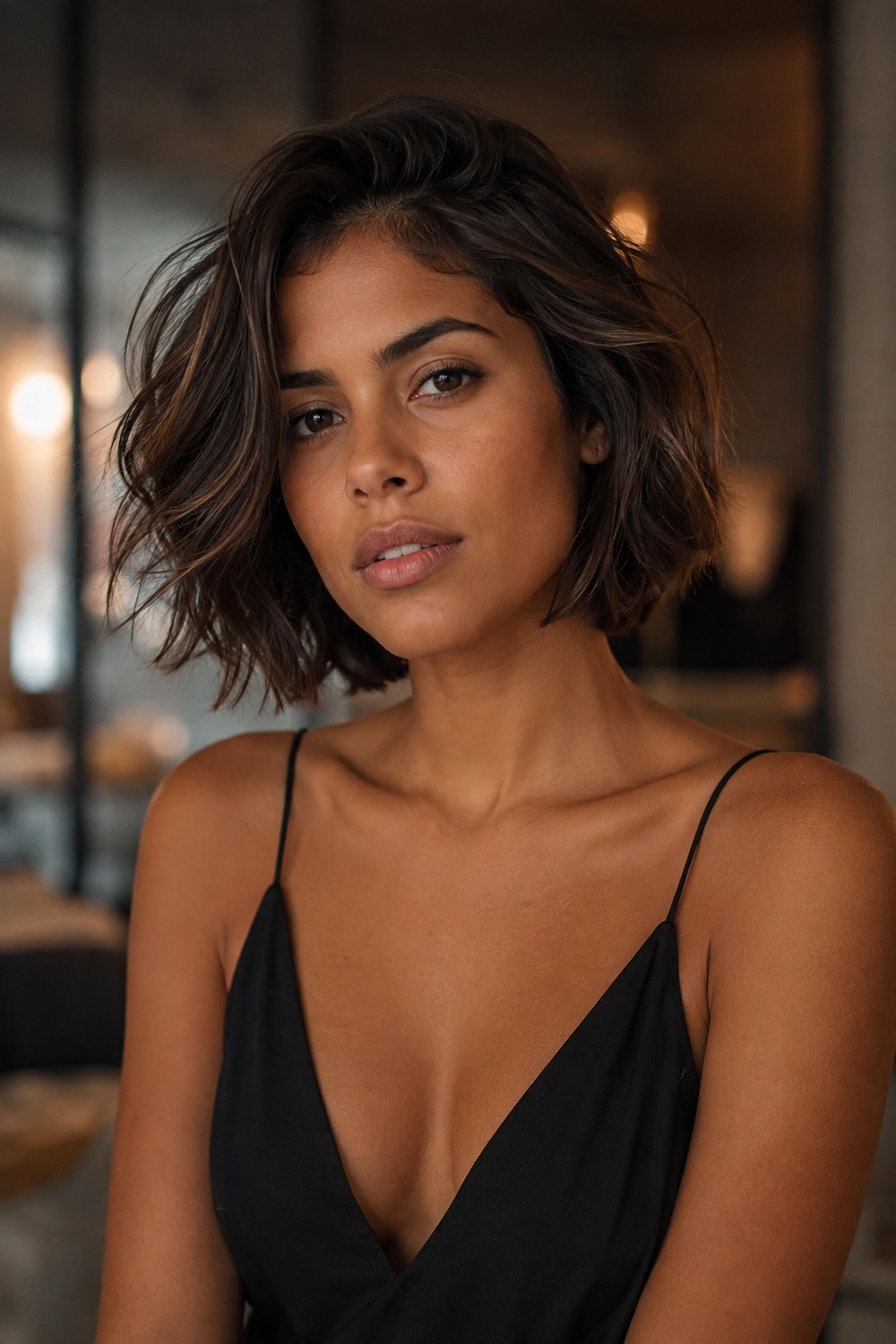 Italian bob for wavy hair with natural movement and softly shaped waves.