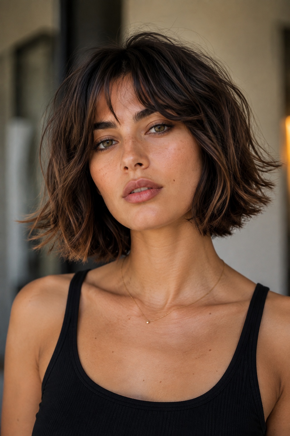 Italian bob with soft beach waves, full ends, and casual textured movement.