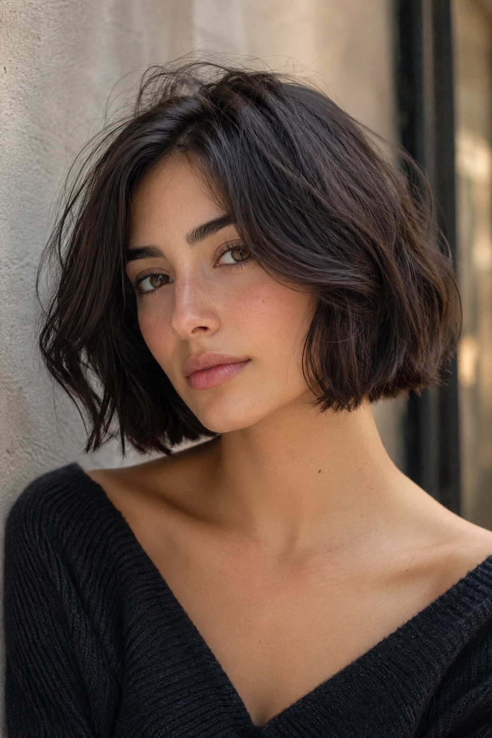 Soft layered Italian bob with gentle face-framing movement while keeping full ends.