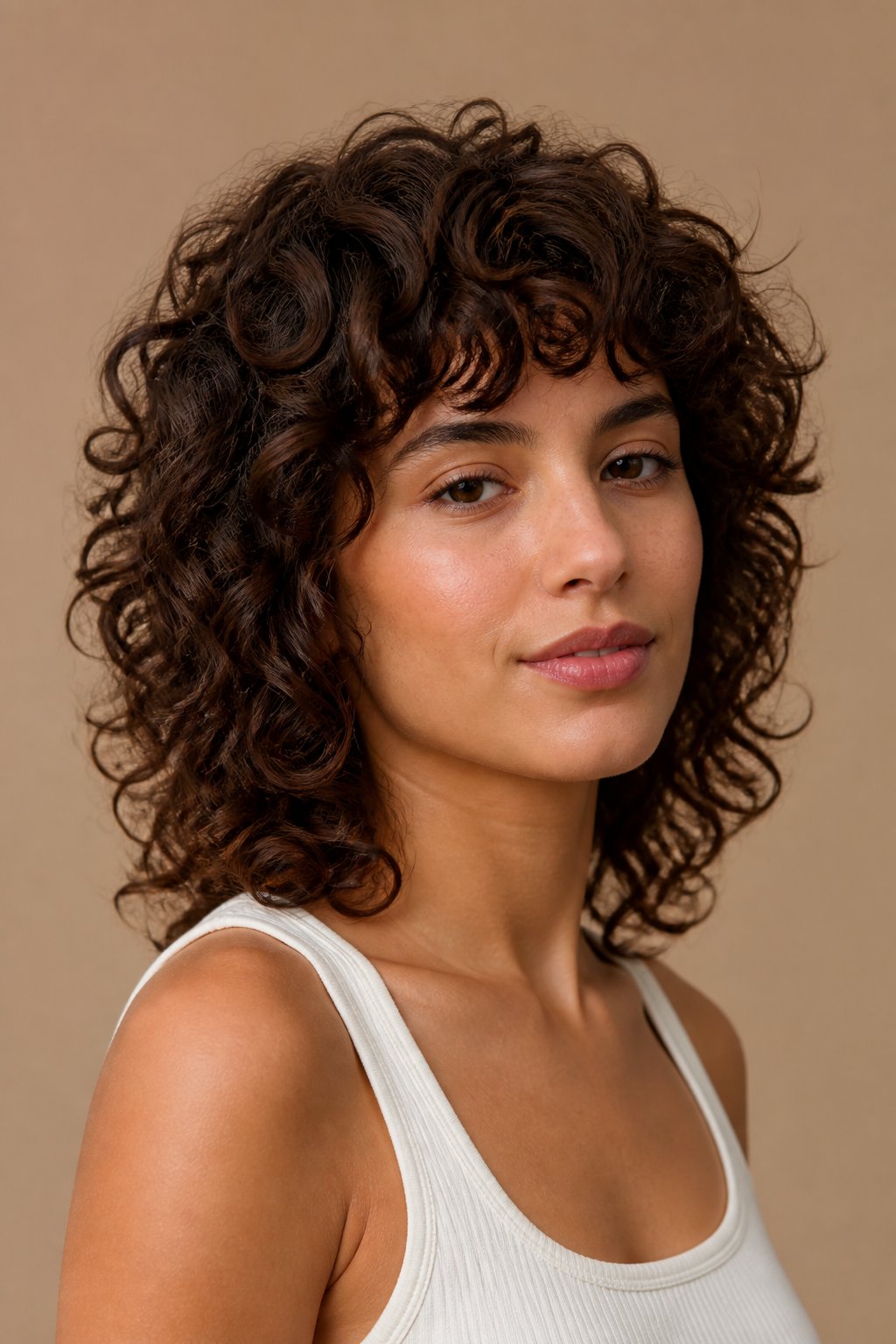 Soft wolf cut hairstyle example: Curly Wolf Cut With Natural Volume.