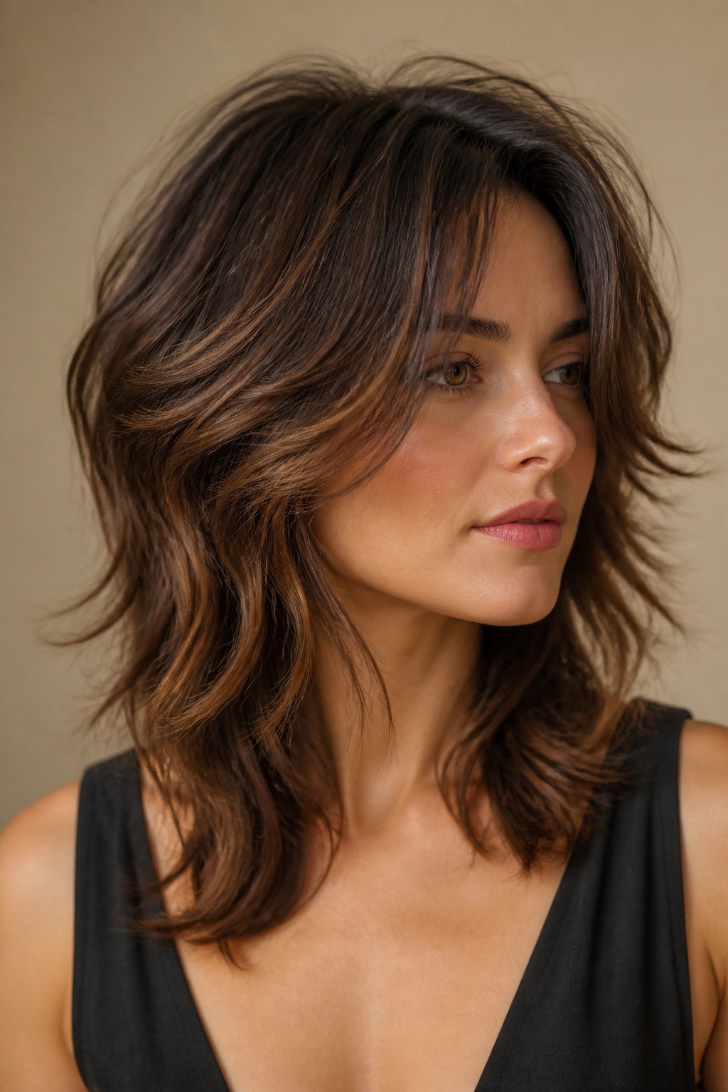 Soft wolf cut hairstyle example: Edgy Layers With a Blended Silhouette.