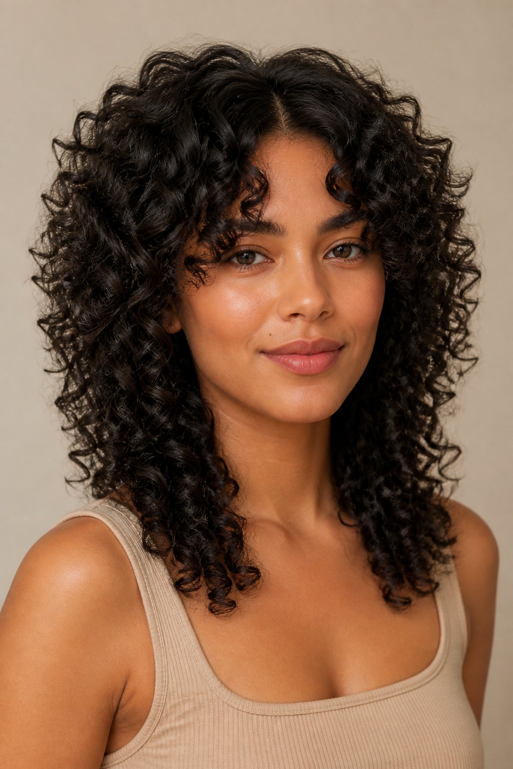 Soft wolf cut hairstyle example: Natural Curls With Tapered Layers.