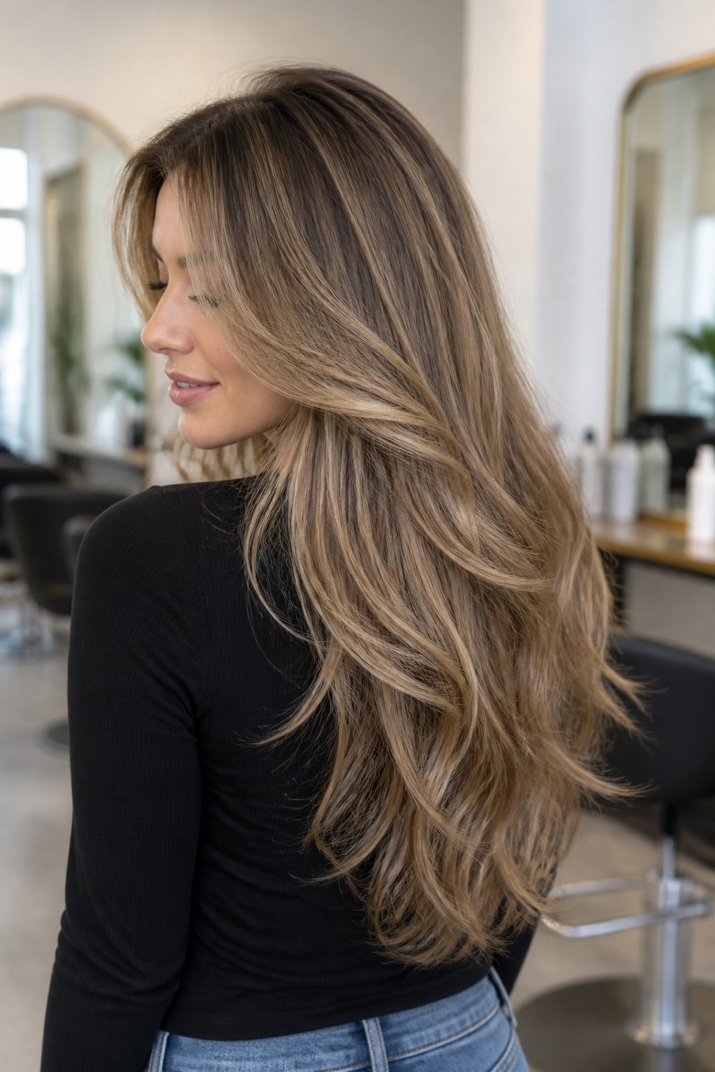Soft wolf cut hairstyle example: Soft Voluminous Layers for Long Hair.