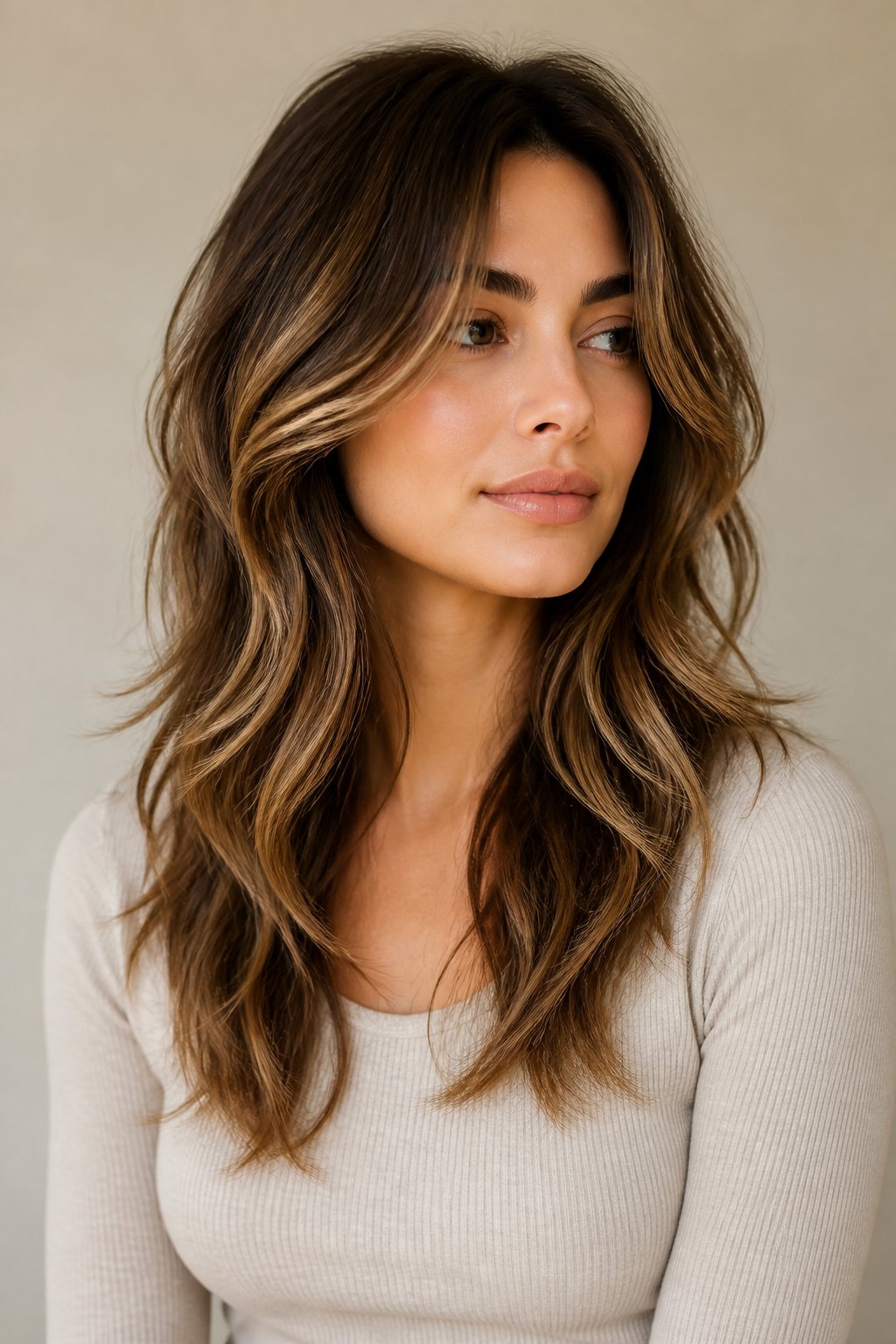 Soft wolf cut hairstyle example: Soft Waves With Feathered Ends.