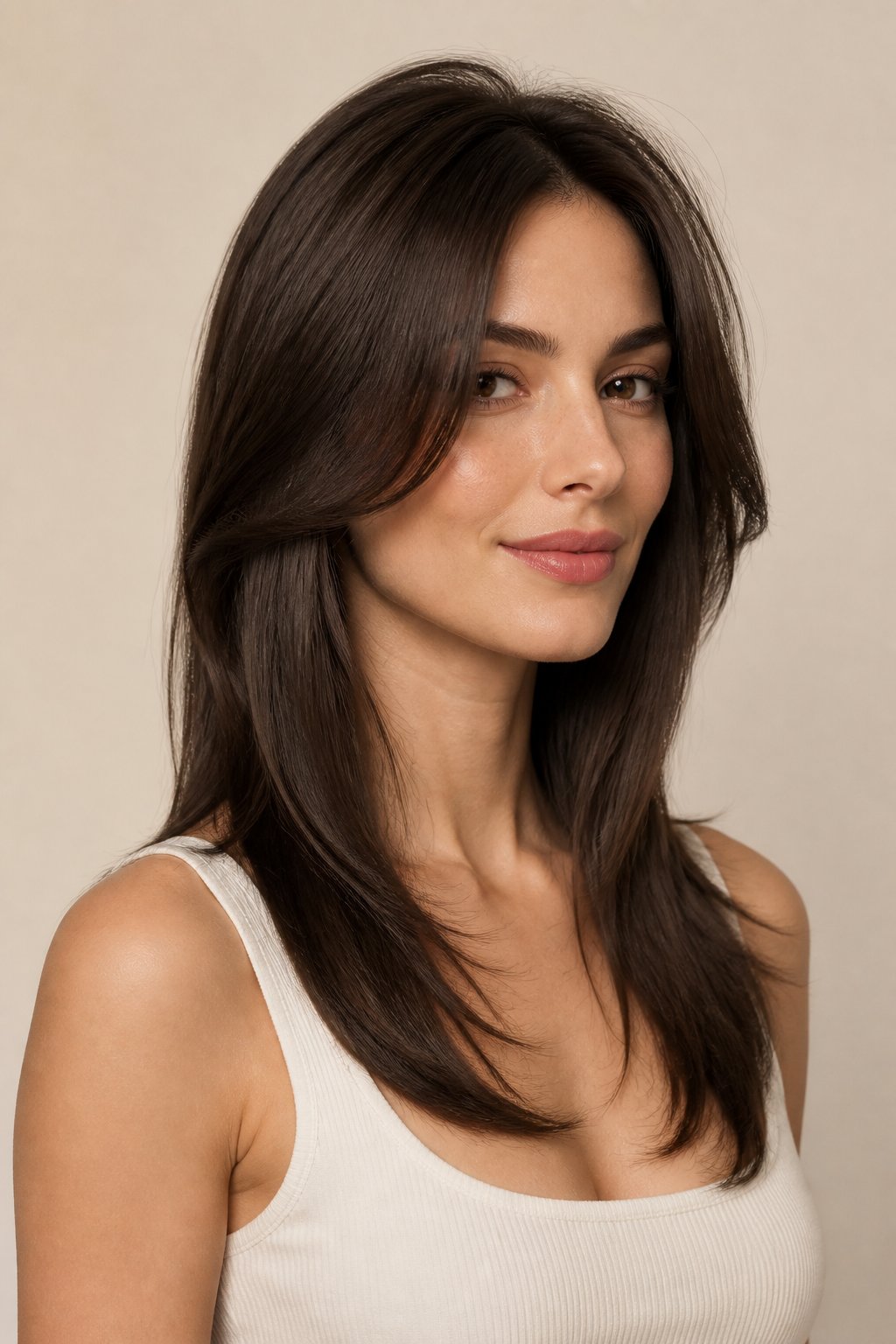 Soft wolf cut hairstyle example: Straight Hair With Airy Choppy Layers.
