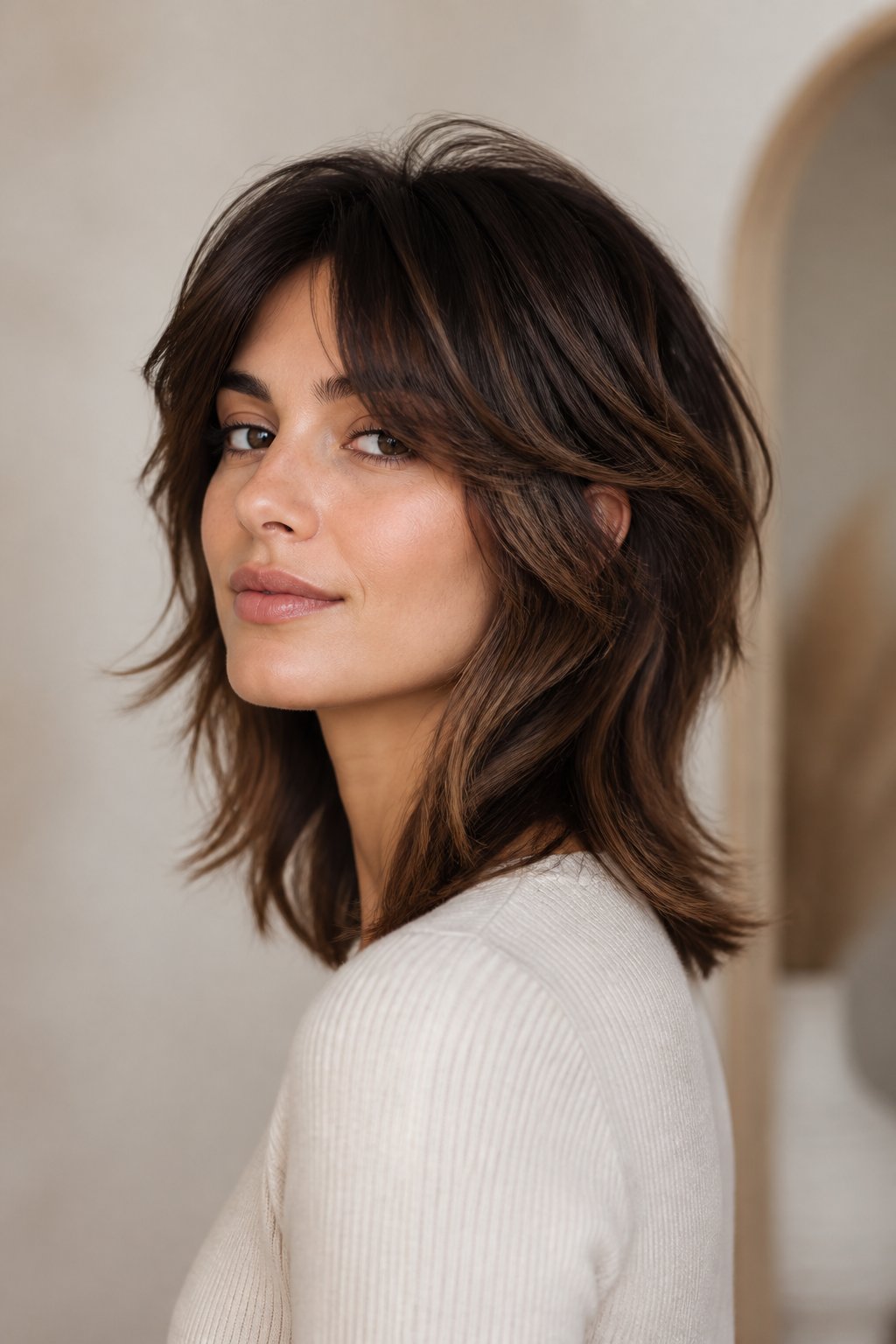 Soft wolf cut hairstyle example: Textured Wolf Cut With Subtle Dimension.
