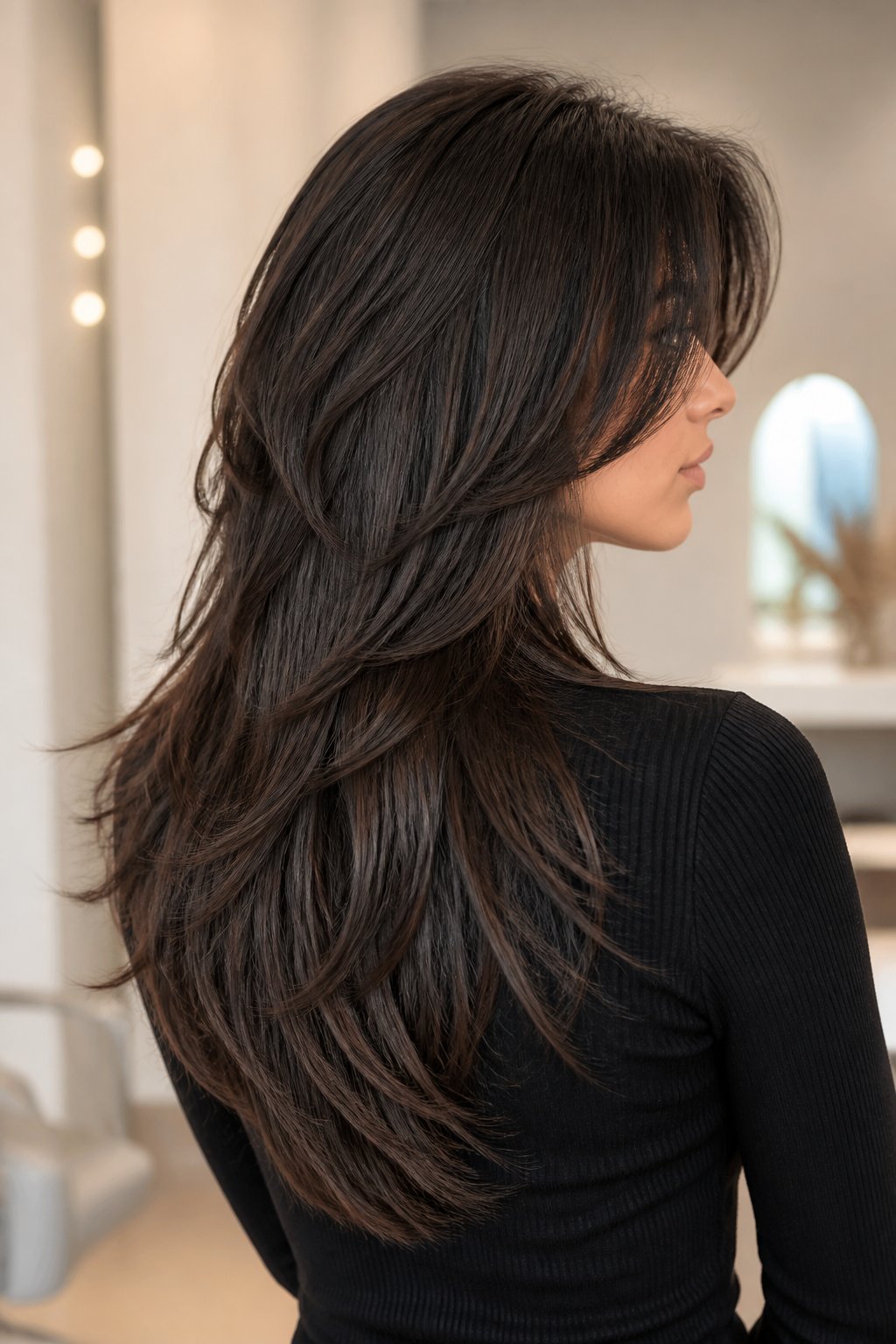 Soft wolf cut hairstyle example: Thick Hair Wolf Cut With Weight Removal.