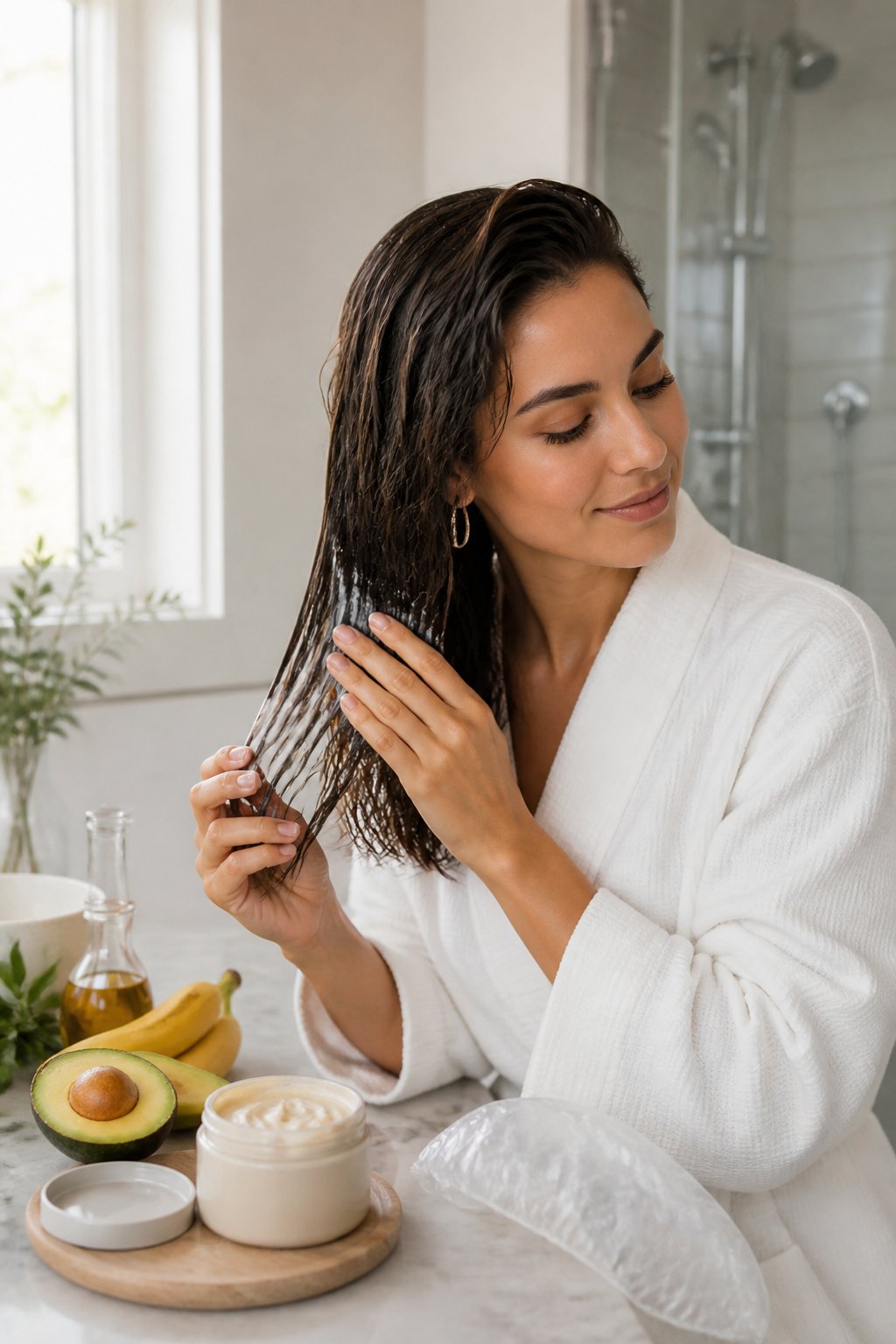 Apply a deep conditioner or deep conditioning mask once a week after shampooing.