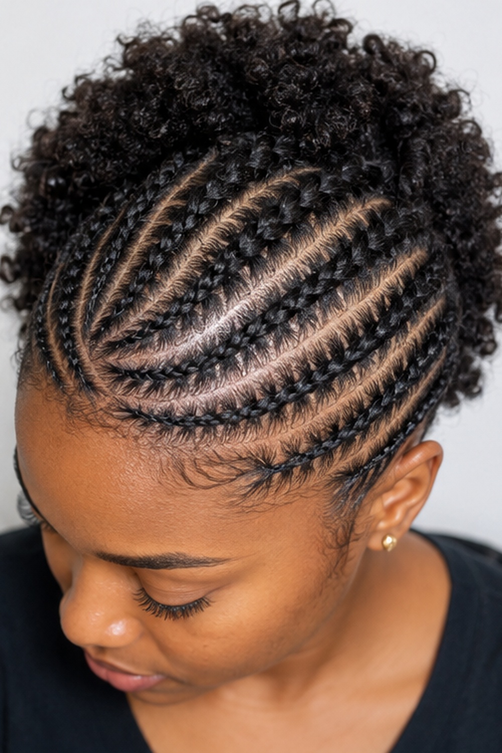 Cornrows are one of the oldest protective styles, and on curly hair they create beautiful geometric patterns close to the scalp.