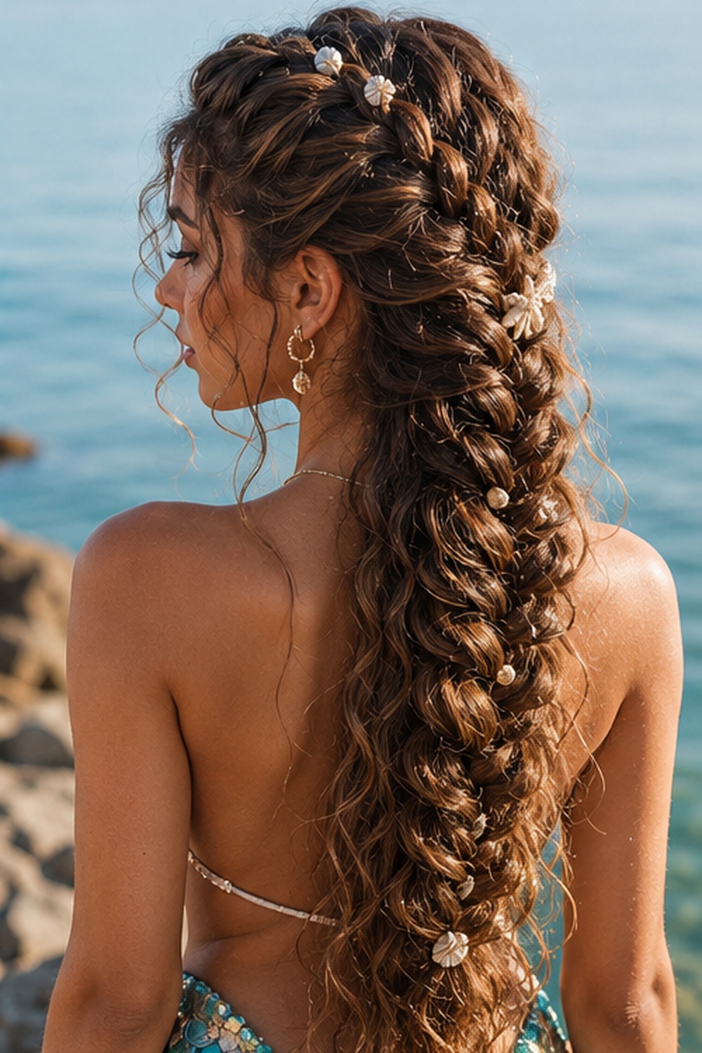 The mermaid braid is a long, loose braid that mimics ocean waves, and curly hair gives it extra dimension and texture.