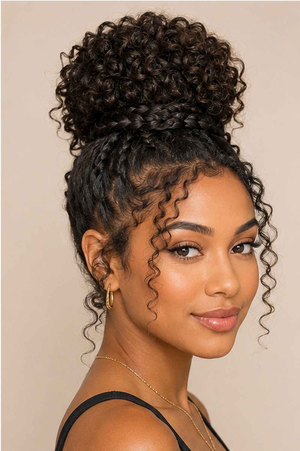 A top knot with a braided base turns a basic bun into a statement style, adding texture right where it's most visible.