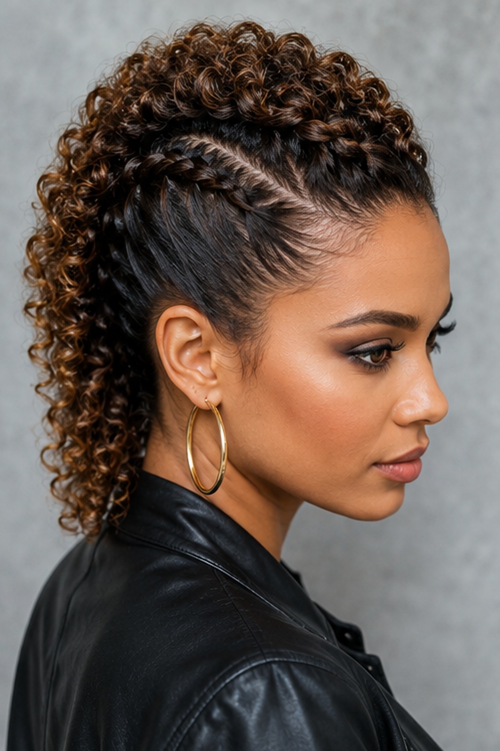 A braided mohawk creates a bold statement by braiding a central strip of hair while leaving or tucking the sides.