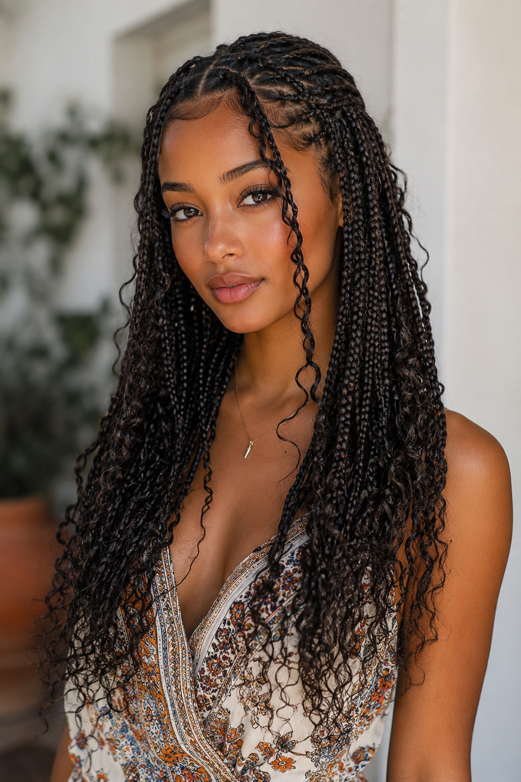 Knotless braids begin with your natural hair and gradually feed in extension hair, producing a lightweight style with less tension at the roots.