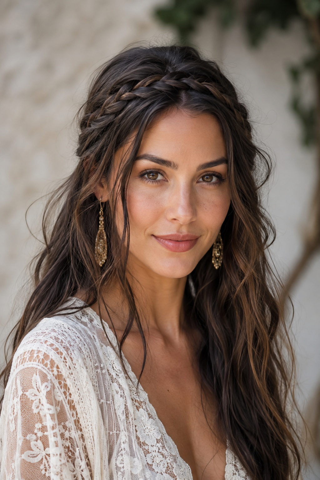 A braided headband places a braid across the front or crown, creating a pretty frame for loose hair.