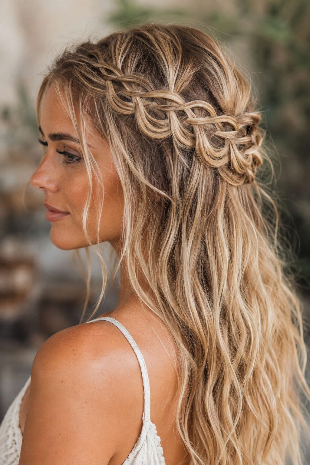 The infinity braid wraps a small section around two larger strands in a repeating figure-eight pattern.