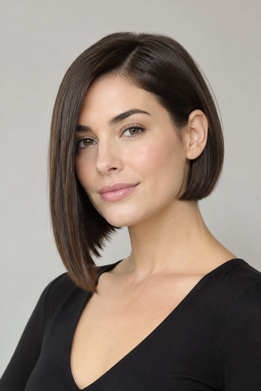 Asymmetrical lob with one side intentionally longer than the other and a clean straight finish.