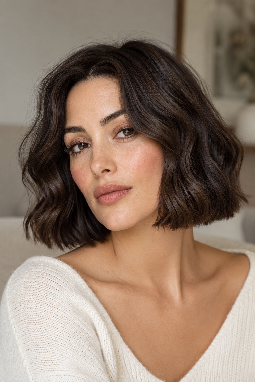 Blunt Wavy Bob With Soft Bends: AI-generated portrait showing the hairstyle described in this section.