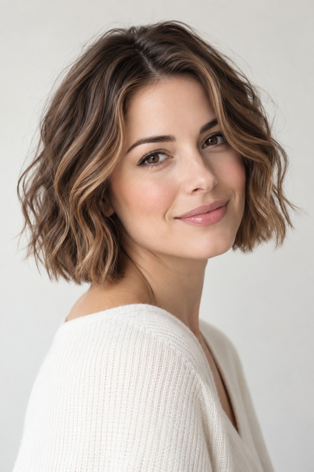 Brunette Bob With Honey Blonde Face Framing: AI-generated portrait showing the hairstyle described in this section.