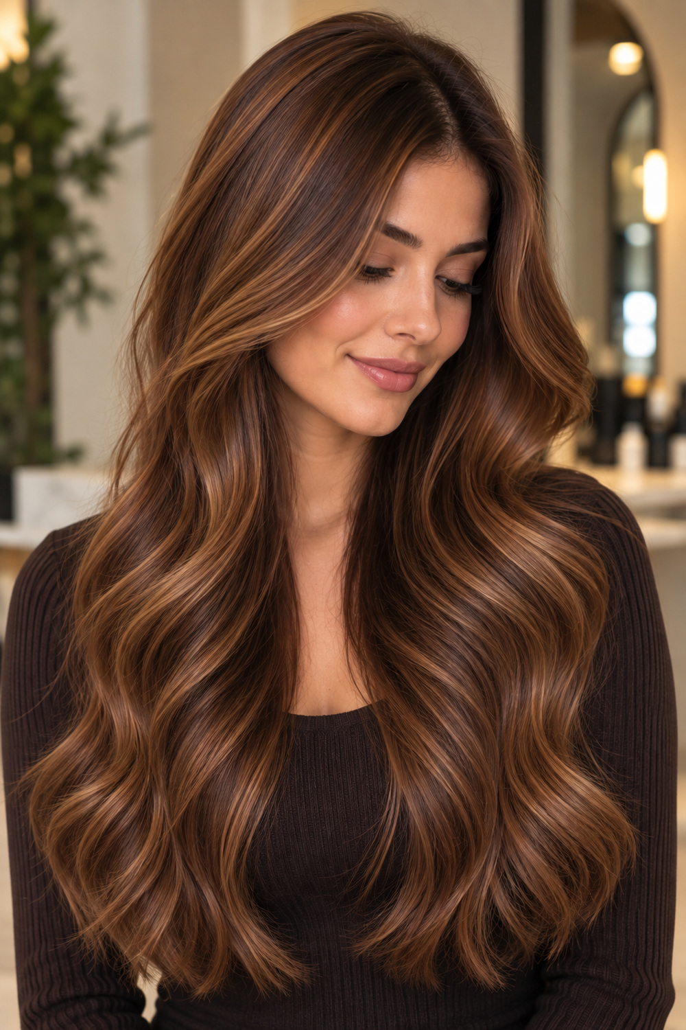 Caramel Brunette on Long Layered Hair - caramel brunette hair color example