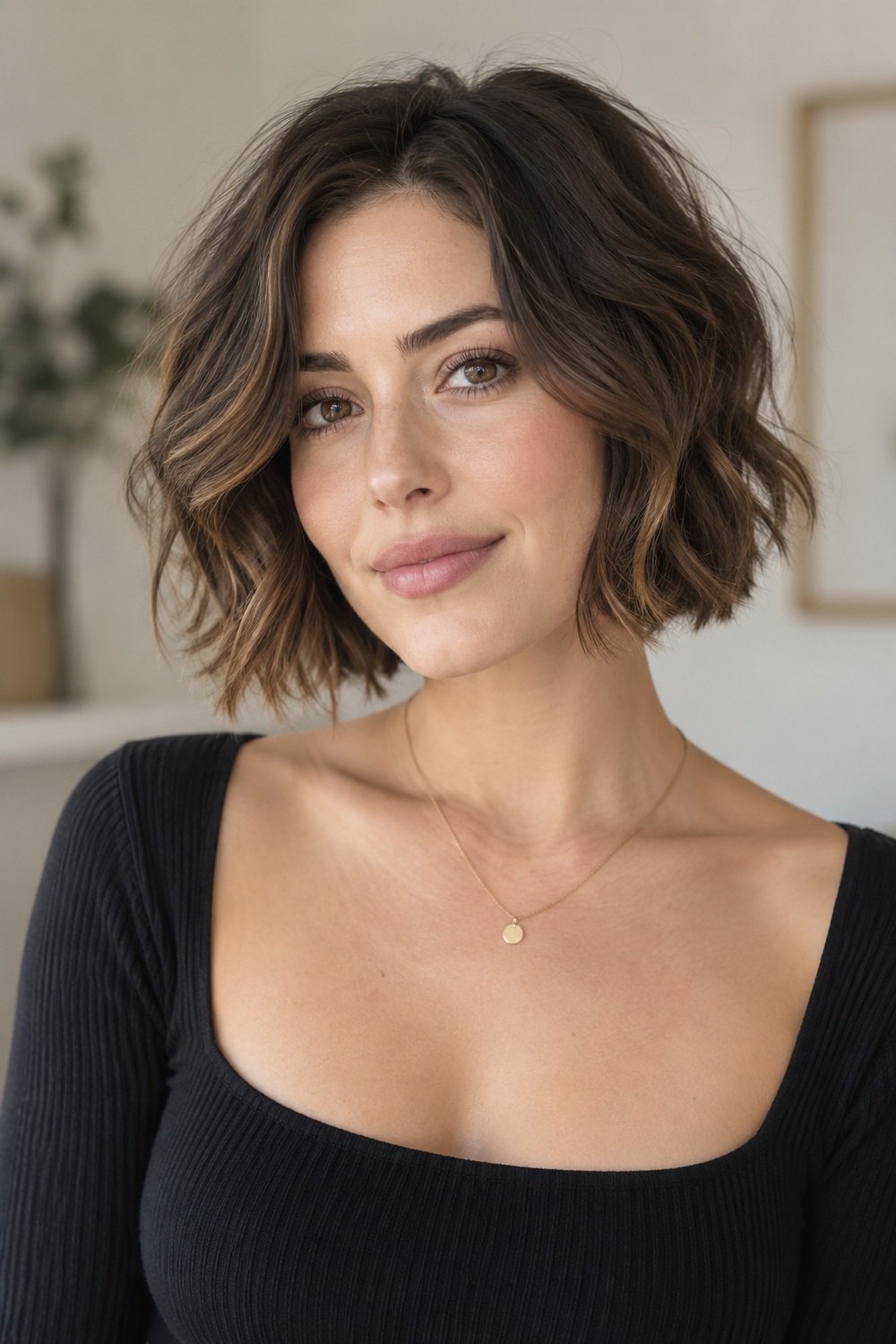 Chin-Length Bob With Loose Waves: AI-generated portrait showing the hairstyle described in this section.