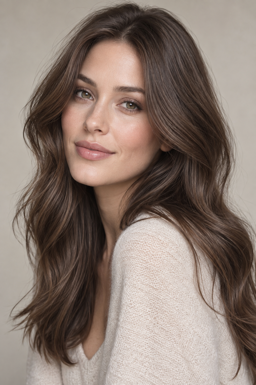 Chocolate brown hair color idea 16 - soft chocolate brunette on medium-to-long hair.