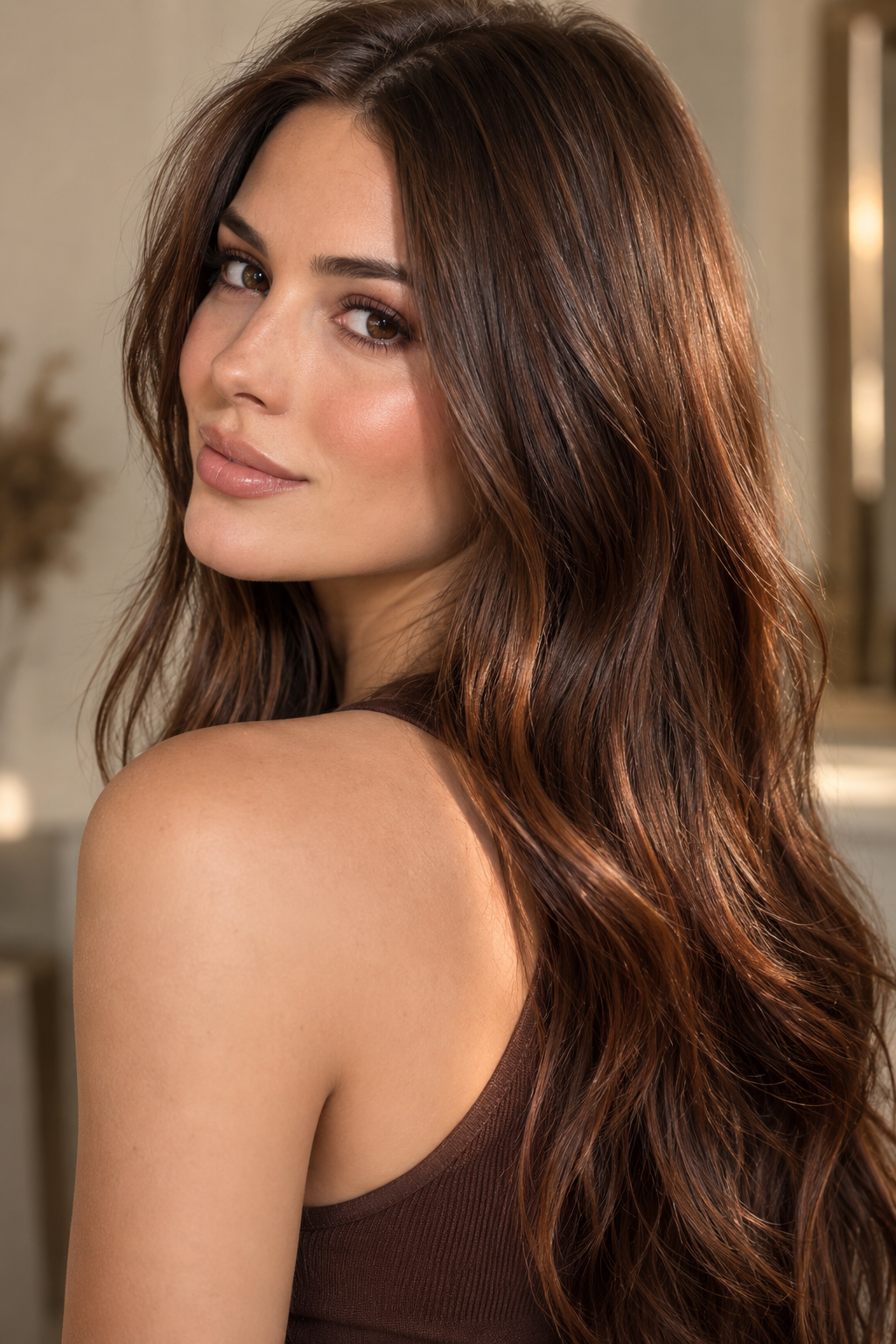 Chocolate brown hair color idea 24 - chocolate brown hair with a subtle copper undertone.