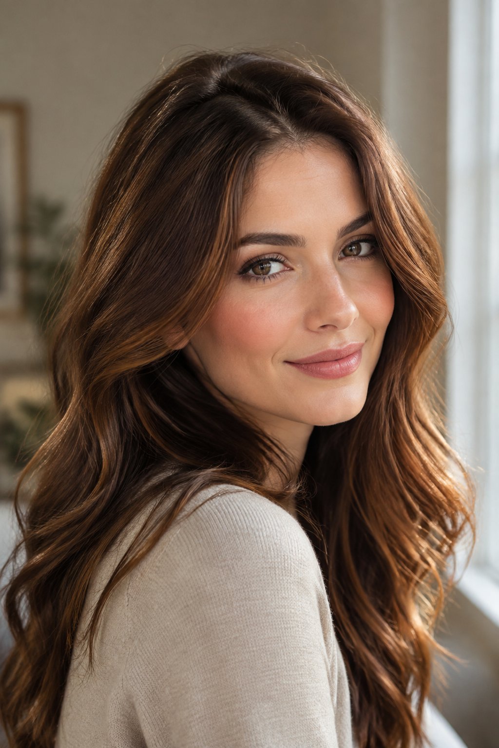 Cinnamon brown hair with subtle red undertones in natural light.