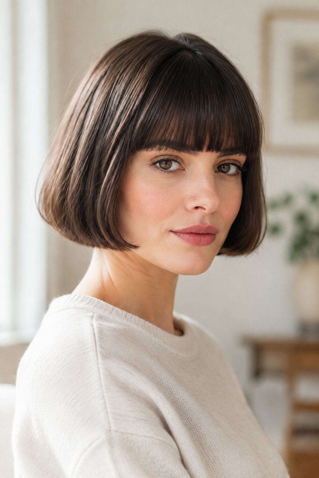 Classic French Bob with Full Bangs – This iconic version feels polished, timeless, and effortlessly Parisian.