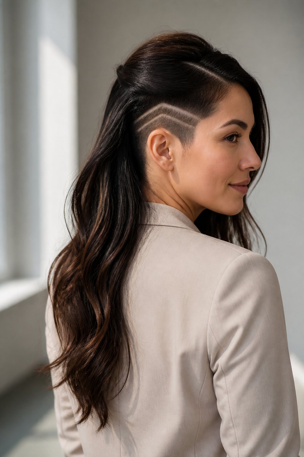 Collarbone lob with hidden undercut layers beneath the longer top section.