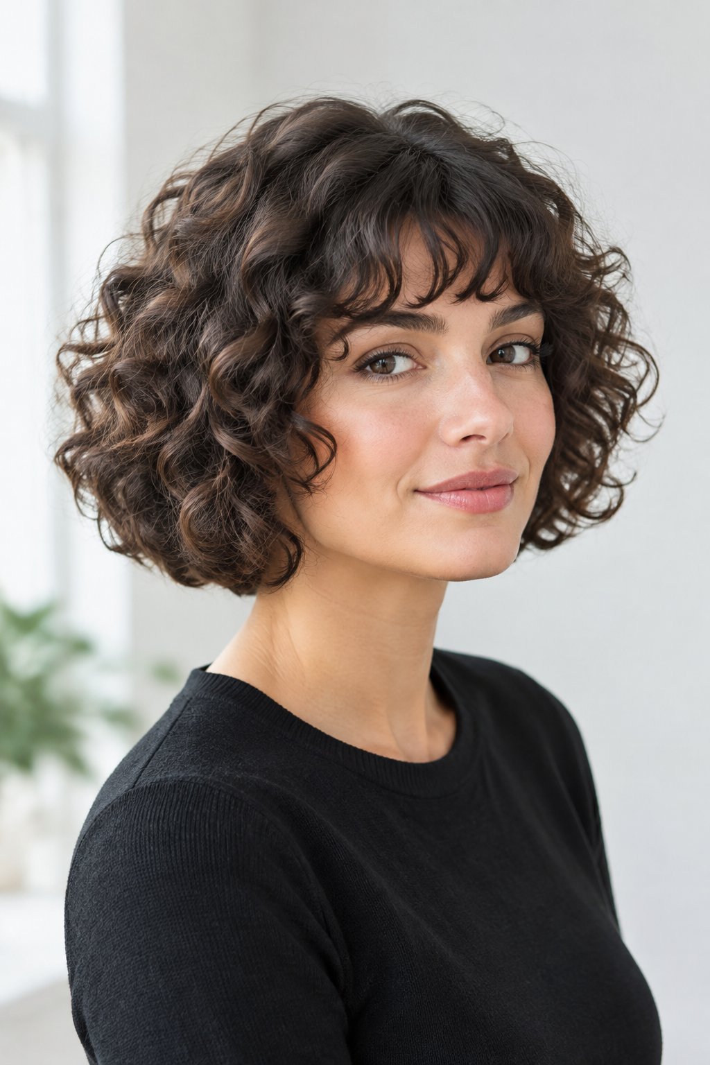 Curly French Bob – Natural curls bring texture and personality to the classic shape.