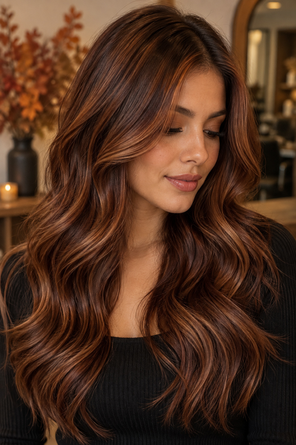 Dark Brunette With Caramel Highlights - caramel brunette hair color example