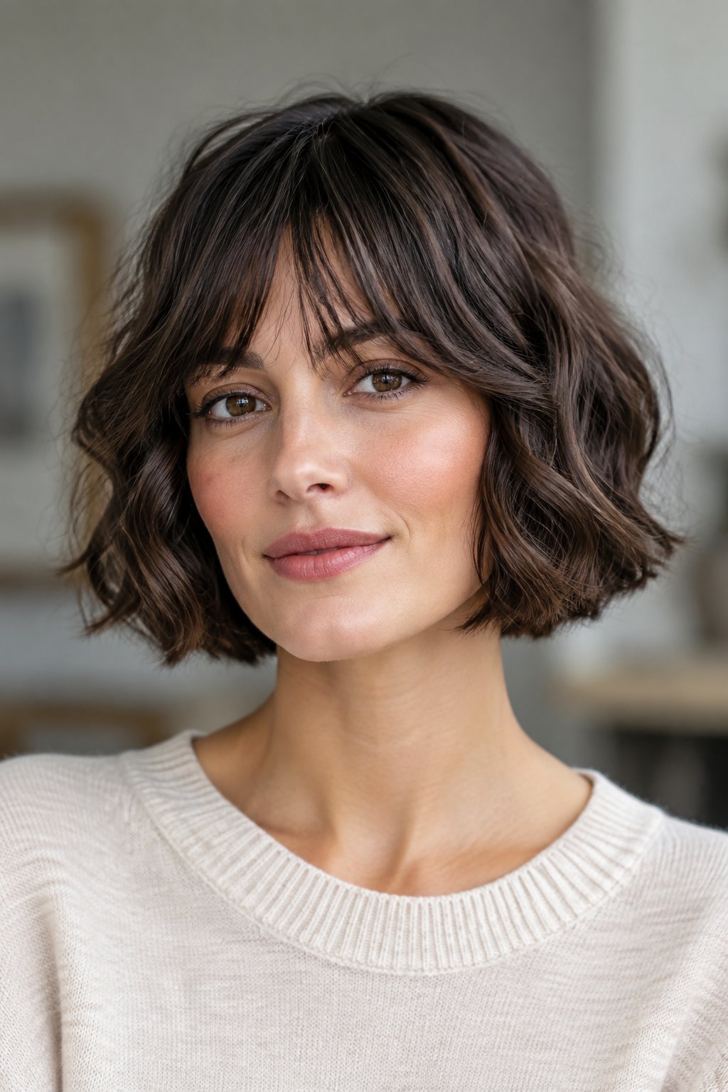 French Bob with Loose Waves – Loose waves soften the shape and create a romantic effect.