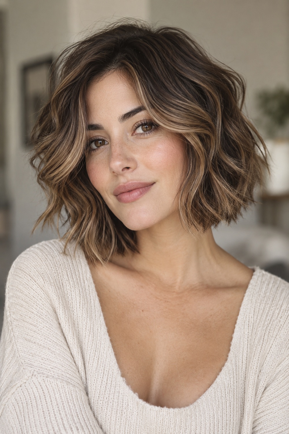 Layered Wavy Bob With Face-Framing Pieces: AI-generated portrait showing the hairstyle described in this section.