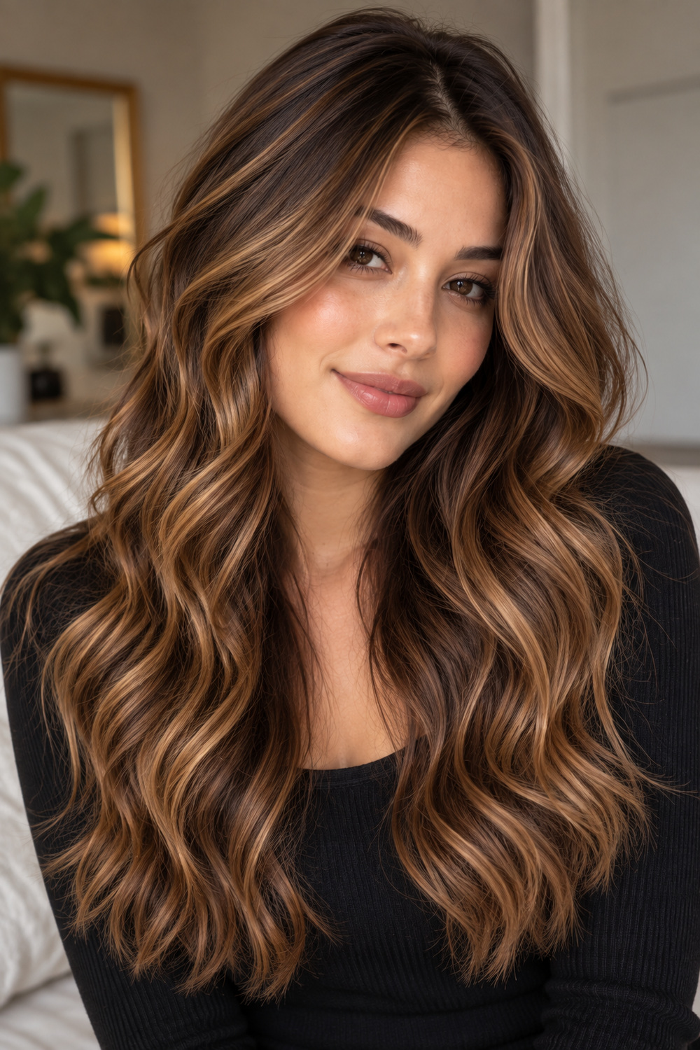 Lived-In Caramel Brunette Balayage - caramel brunette hair color example