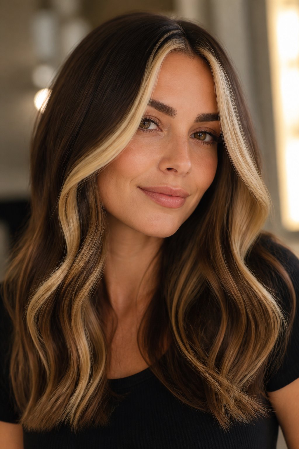 Money piece face-framing highlights adding bright blonde sections around the face over a natural base.