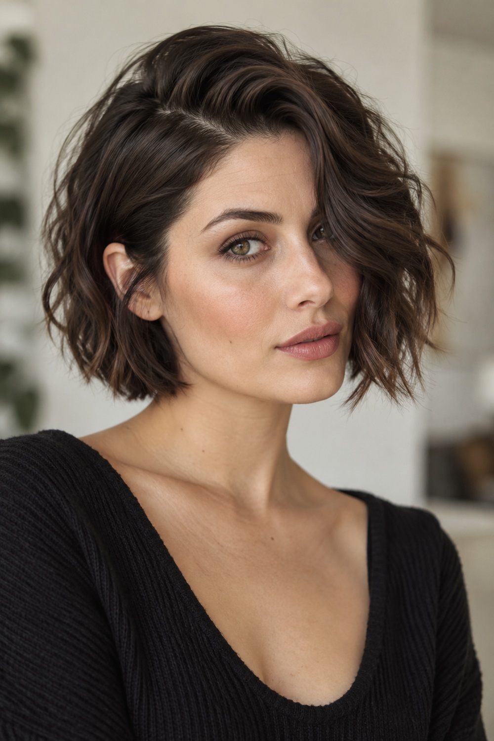 Short Bob With a Deep Side Part: AI-generated portrait showing the hairstyle described in this section.