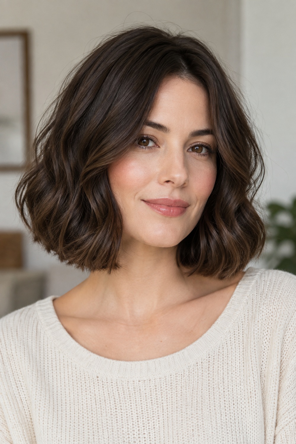 Sleek Wavy Bob With a Glossy Finish: AI-generated portrait showing the hairstyle described in this section.