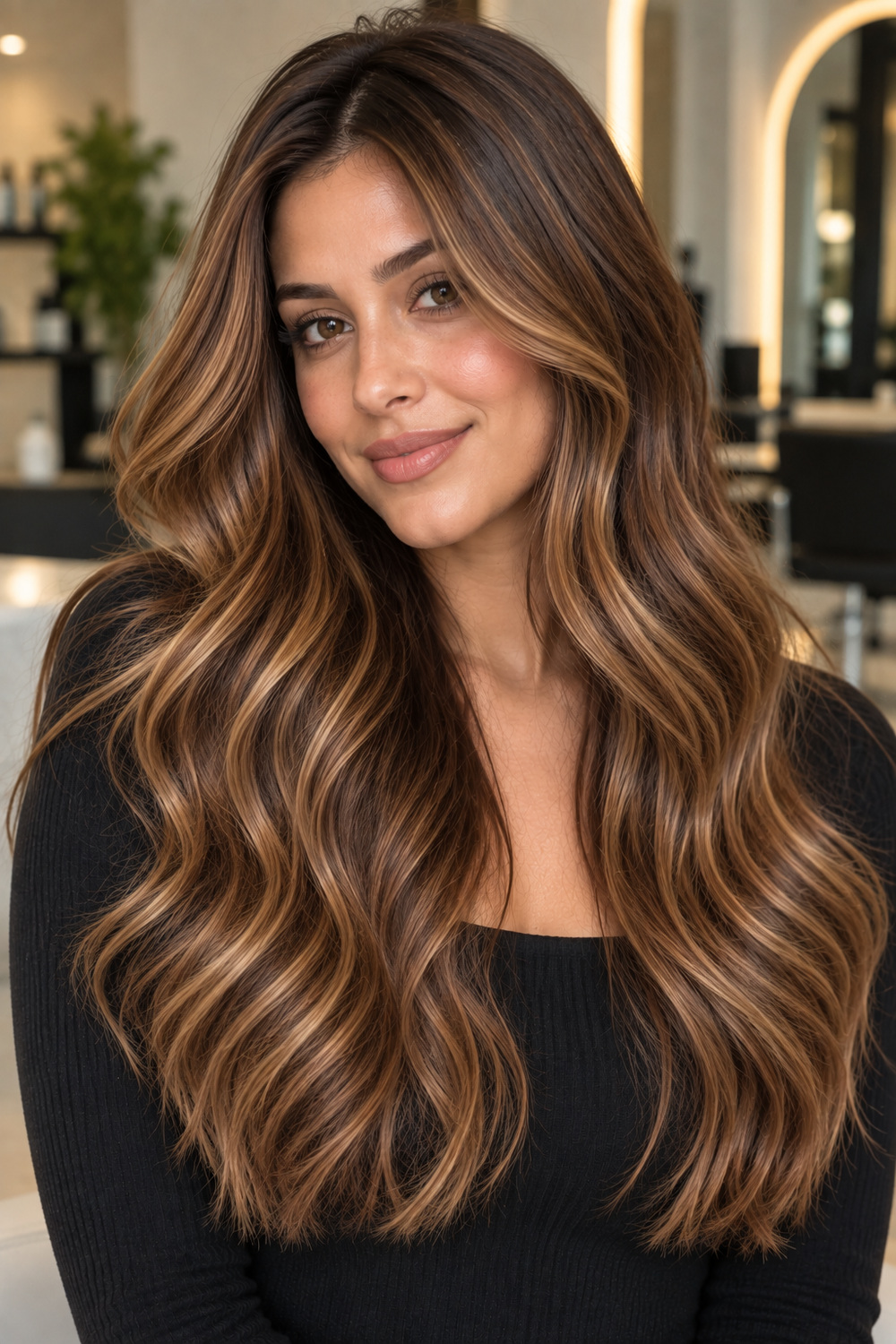 Soft Caramel Ribbons on Brown Hair - caramel brunette hair color example