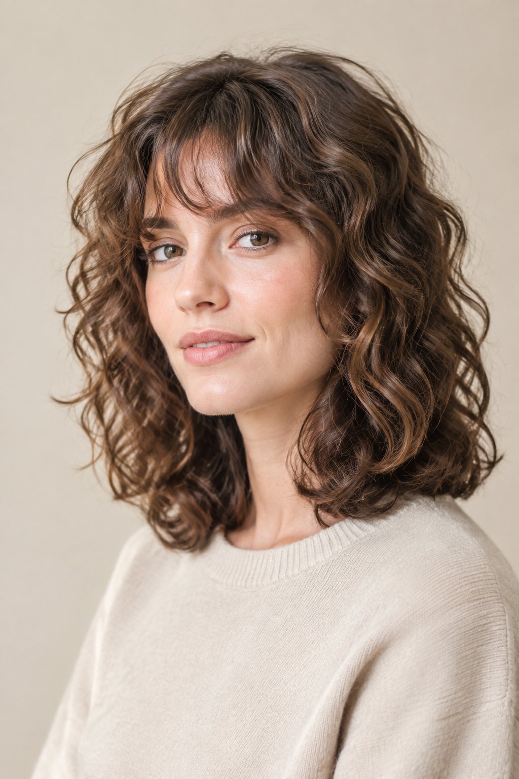 Soft shag haircut with wavy face-framing layers while keeping a fuller perimeter.