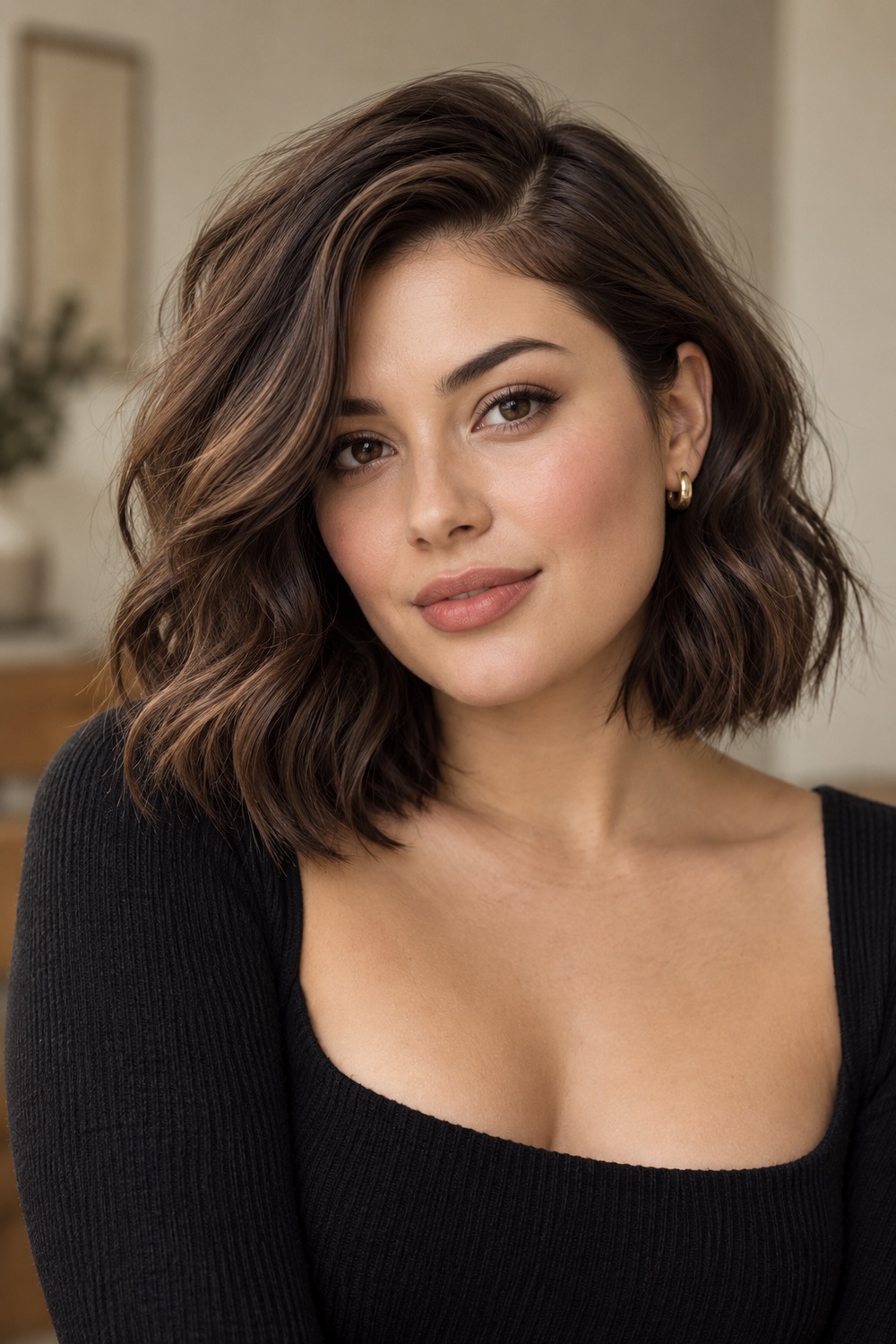 Soft Wavy Bob With Light Layering: AI-generated portrait showing the hairstyle described in this section.