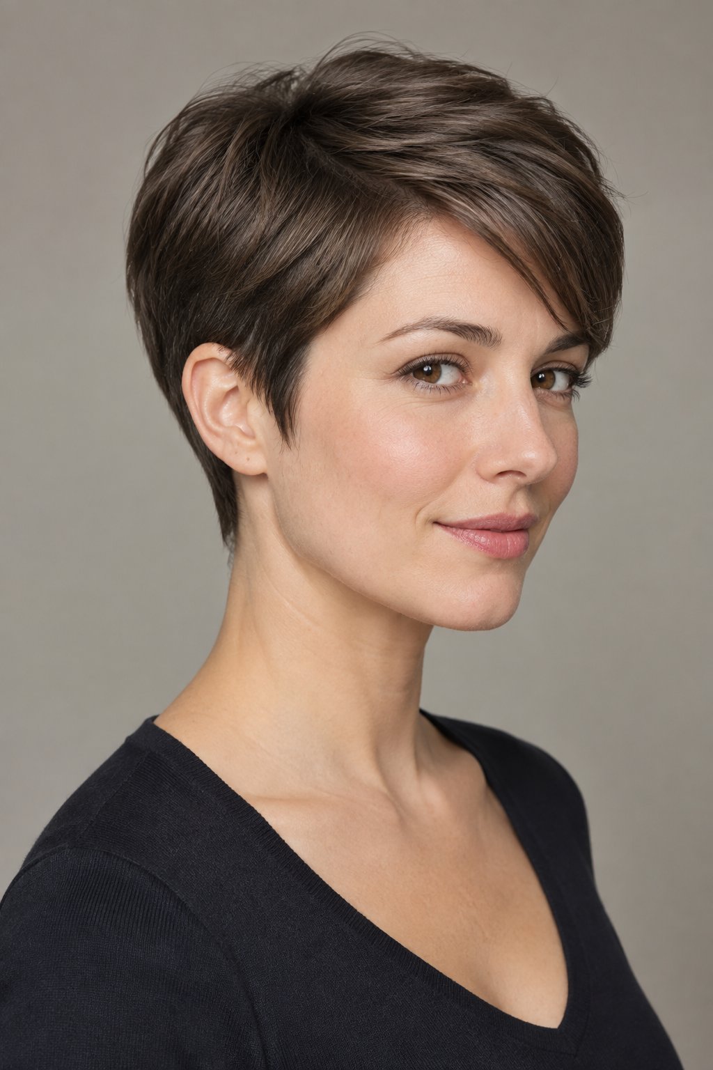 Tapered crop with closely cut sides and nape and a longer, fuller-looking top.