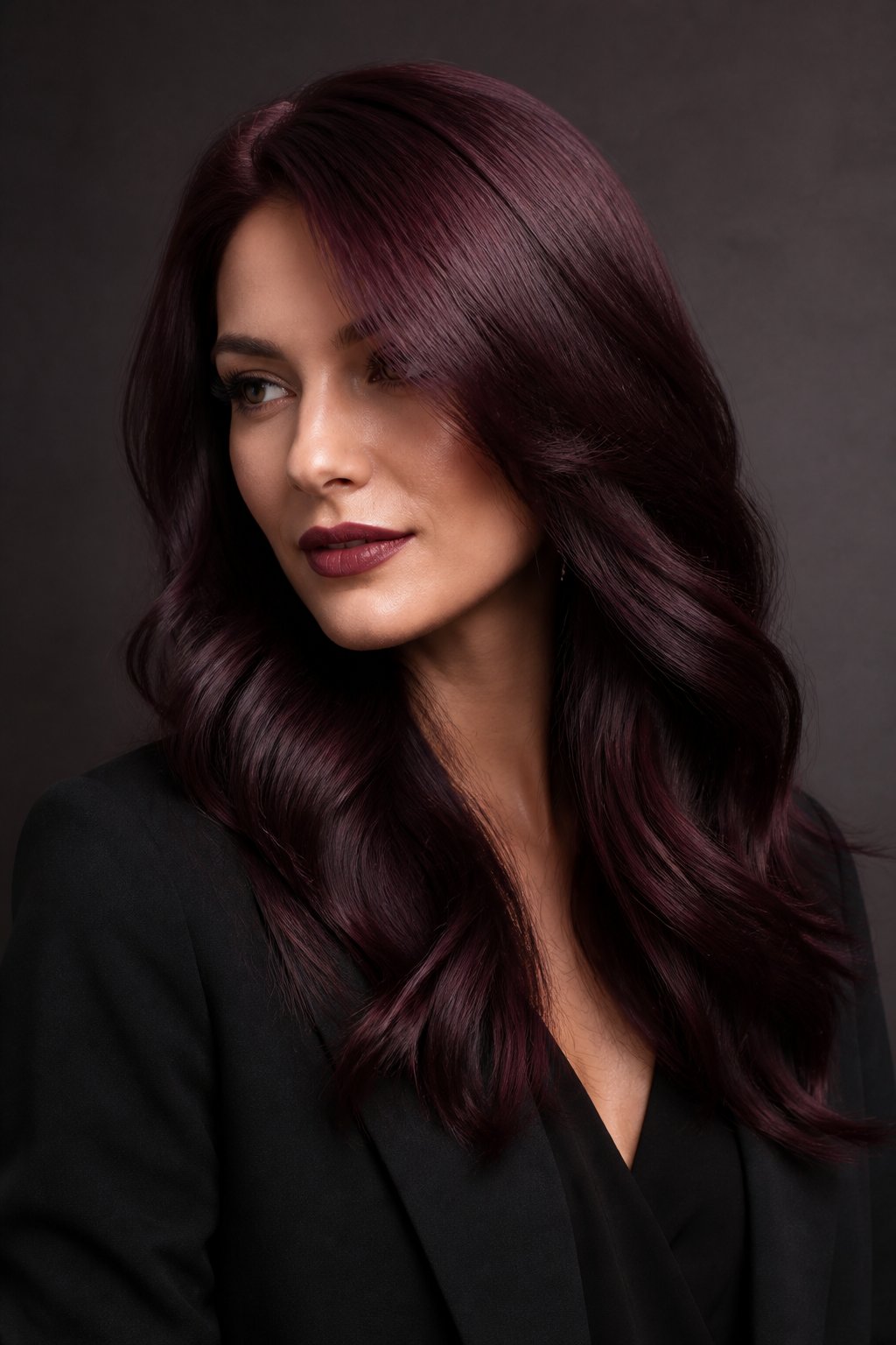 This variation dials down the brightness and leans into a darker, wine-like tone that reads almost purple in dim lighting.
