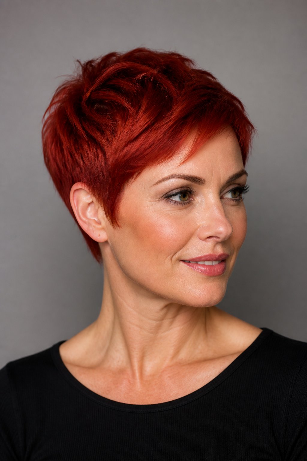 For those who want maximum impact with minimal length, a cherry red pixie is a bold, low-maintenance choice.